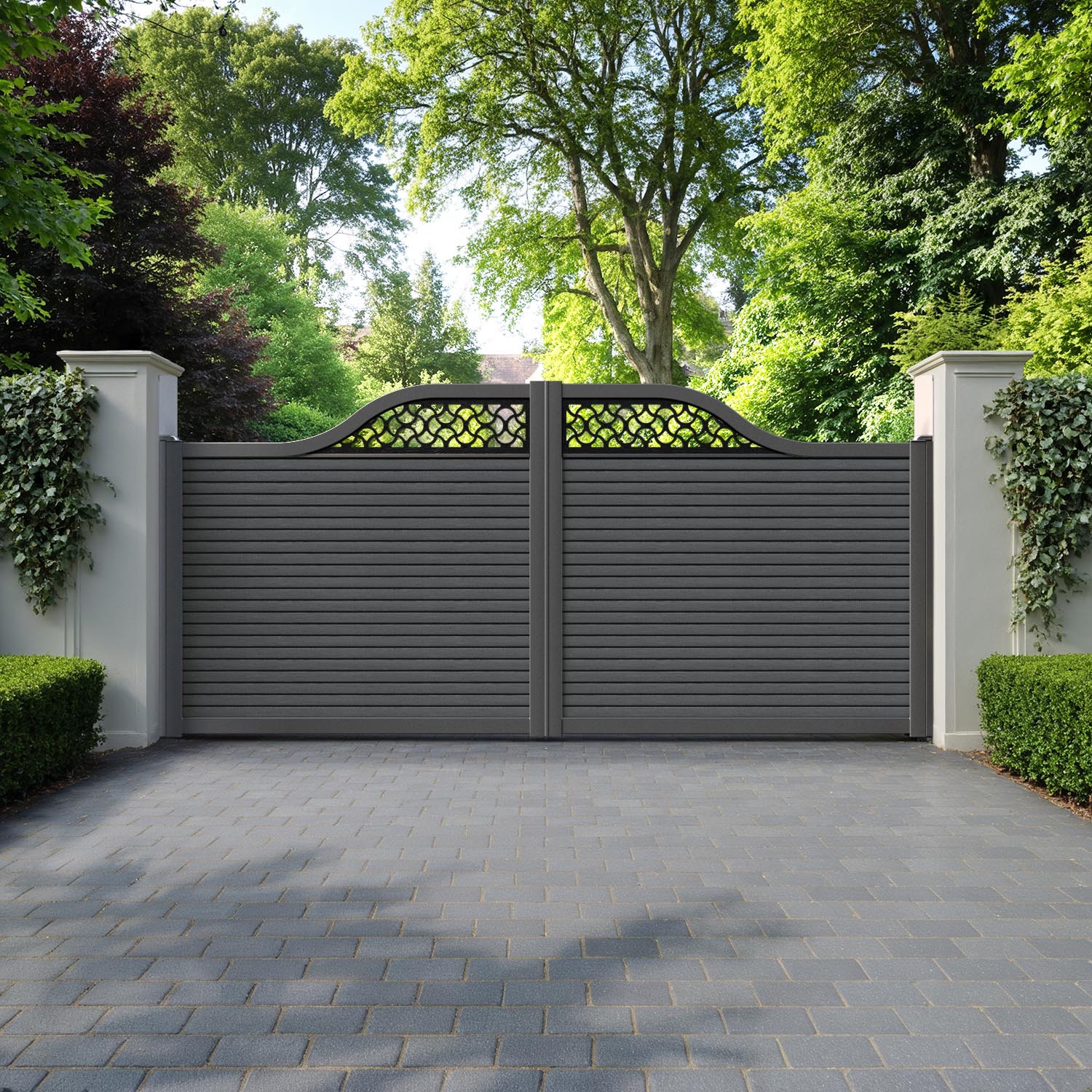 Hudson Vida Curved Top Driveway Gate - Dark Grey - Top Screen