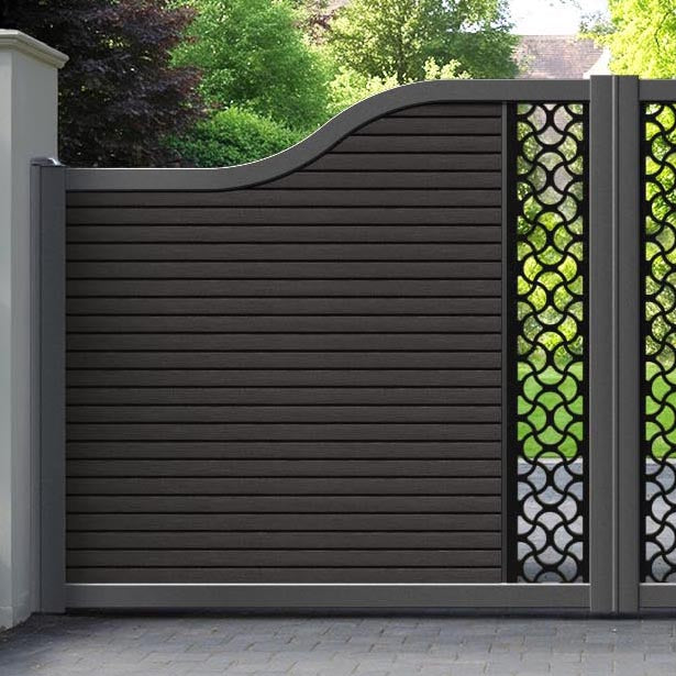 Hudson Vida Curved Top Driveway Gate - Dark Oak - Middle Screen