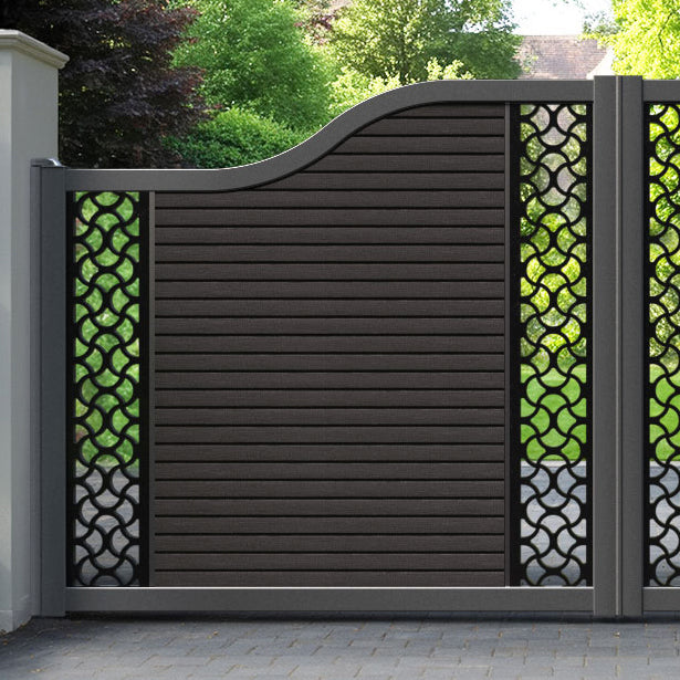 Hudson Vida Curved Top Driveway Gate - Dark Oak - Middle & End Screen