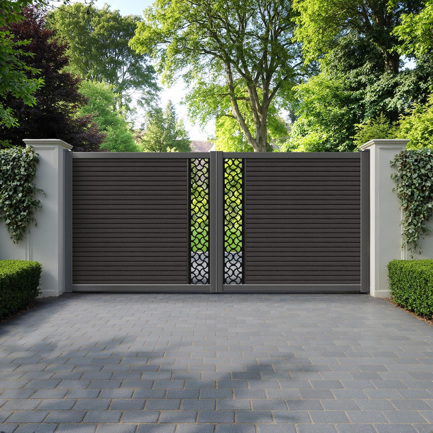 Hudson Vida Straight Top Driveway Gate - Dark Oak - Middle Screen