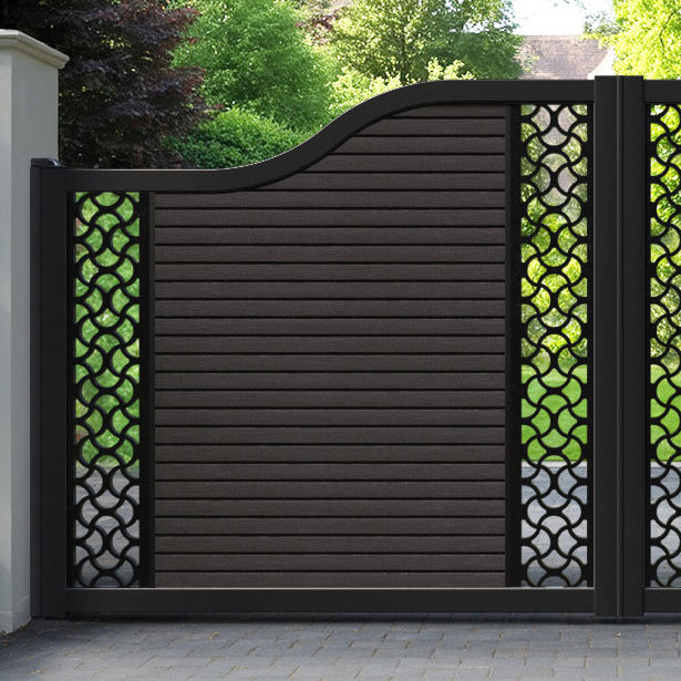 Hudson Vida Curved Top Driveway Gate - Dark Oak - Middle & End Screen