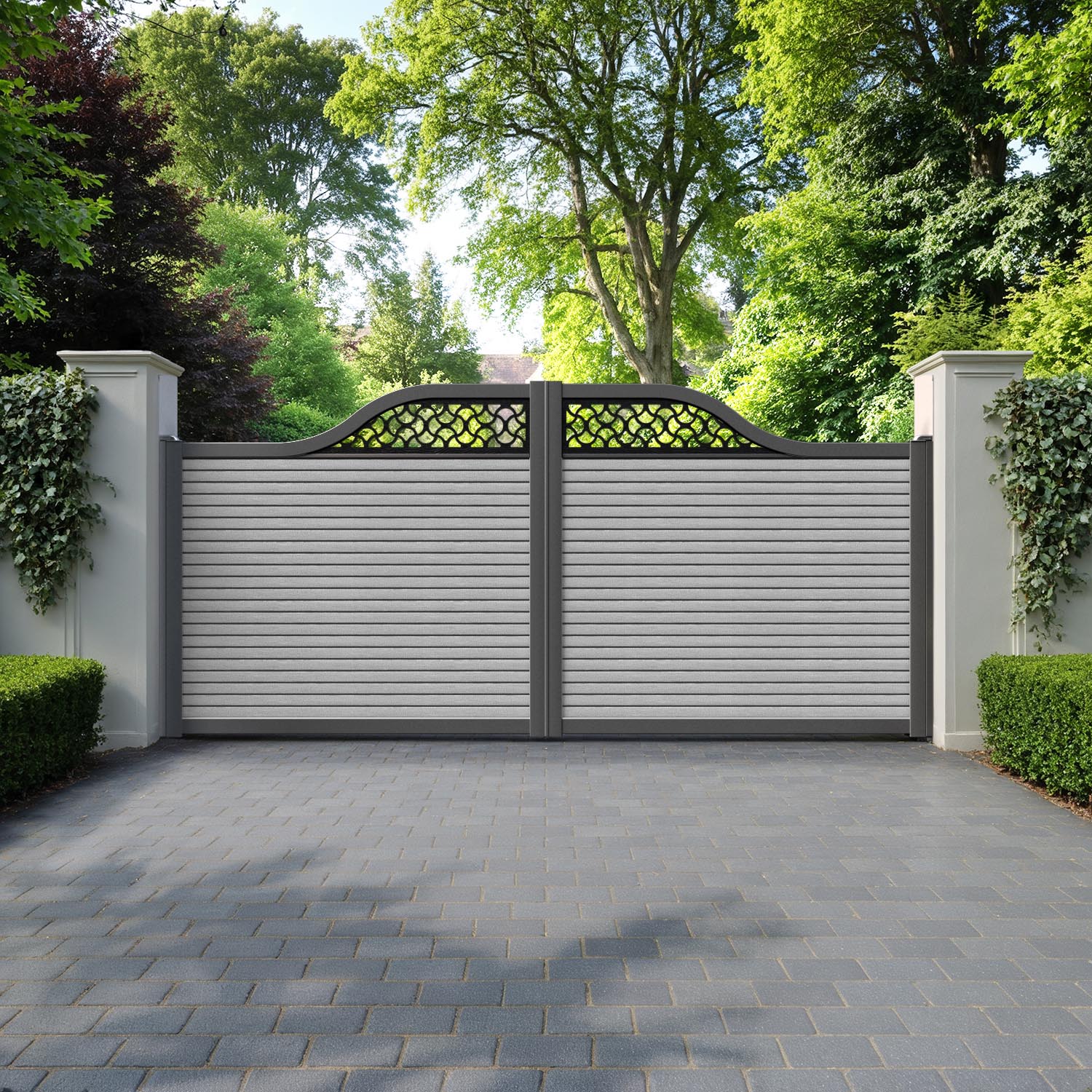 Hudson Vida Curved Top Driveway Gate - Light Grey - Top Screen