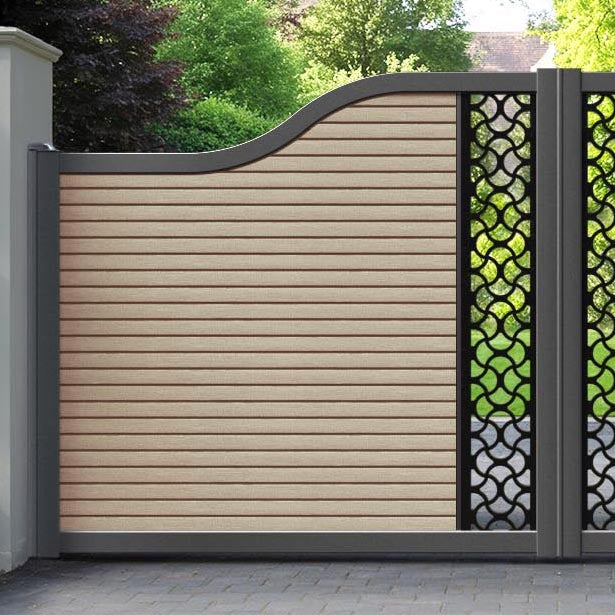 Hudson Vida Curved Top Driveway Gate - Light Oak - Middle Screen