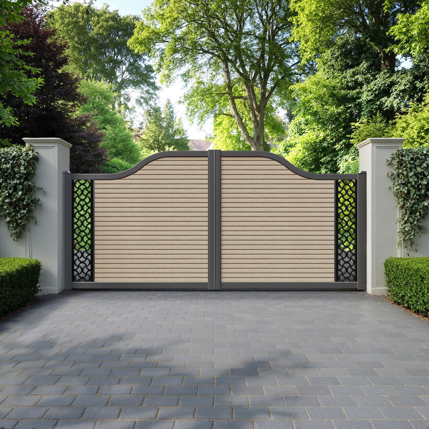 Hudson Vida Curved Top Driveway Gate - Light Oak - End Screen