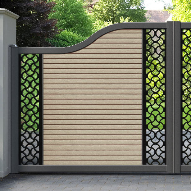 Hudson Vida Curved Top Driveway Gate - Light Oak - Middle & End Screen