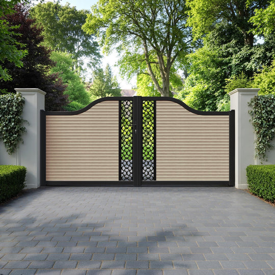 Hudson Vida Curved Top Driveway Gate - Light Oak - Middle Screen