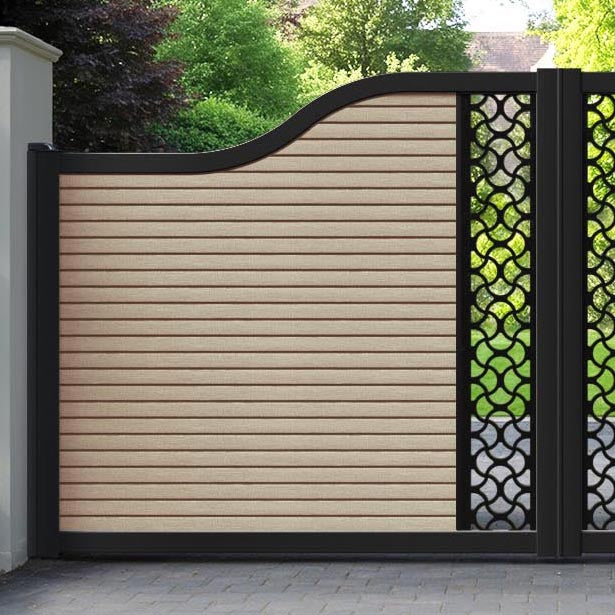 Hudson Vida Curved Top Driveway Gate - Light Oak - Middle Screen