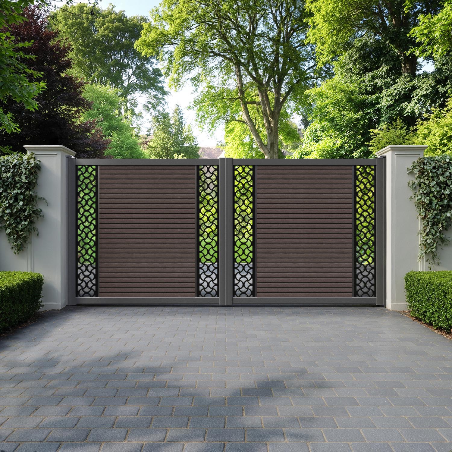 Hudson Vida Straight Top Driveway Gate - Mid Brown - Middle & End Screen