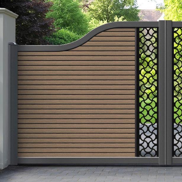 Hudson Vida Curved Top Driveway Gate - Teak - Middle Screen
