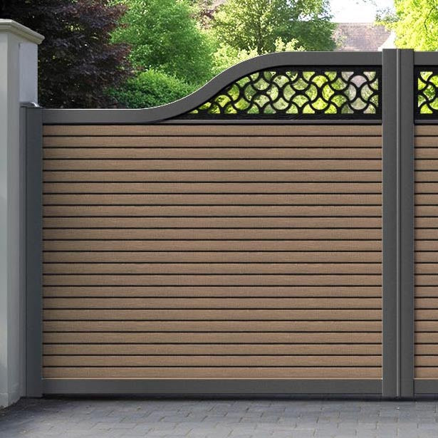 Hudson Vida Curved Top Driveway Gate - Teak - Top Screen