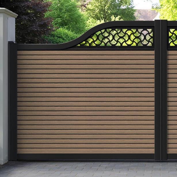 Hudson Vida Curved Top Driveway Gate - Teak - Top Screen