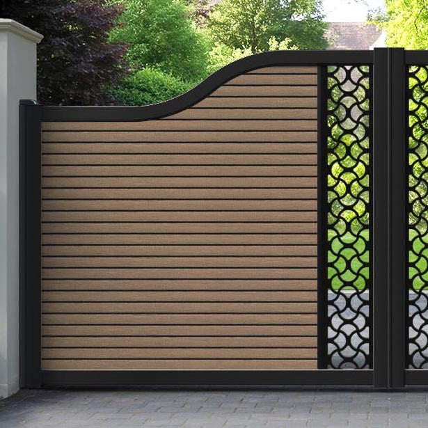 Hudson Vida Curved Top Driveway Gate - Teak - Middle Screen