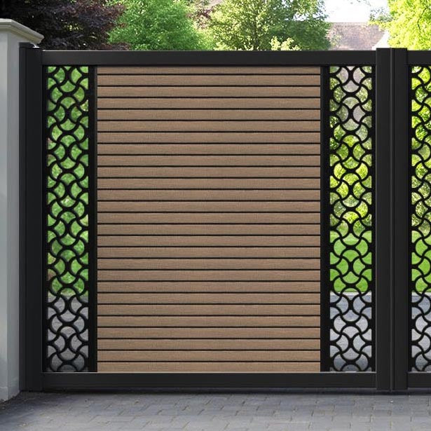 Hudson Vida Straight Top Driveway Gate - Teak - Middle & End Screen