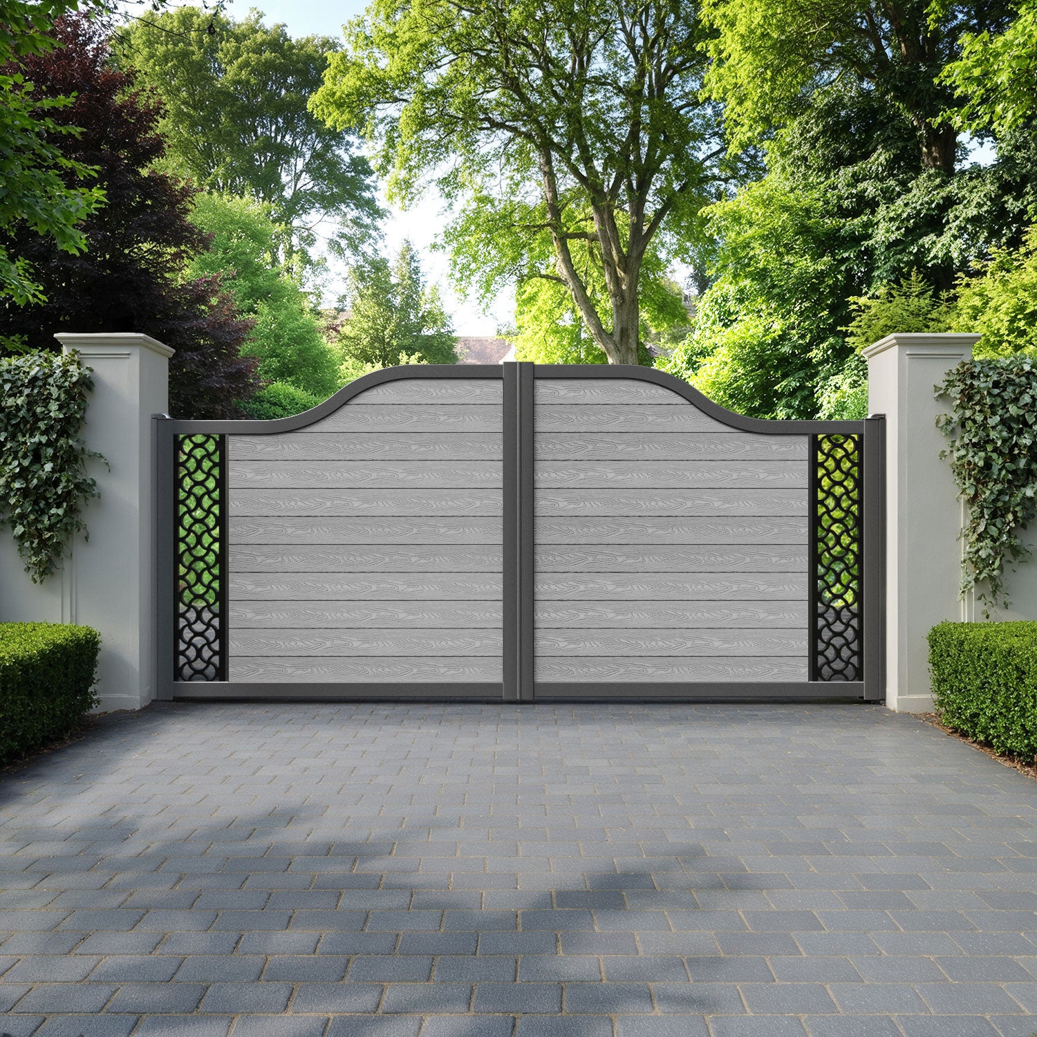 Classic Vida Curved Top Driveway Gate - Light Grey - End Screen
