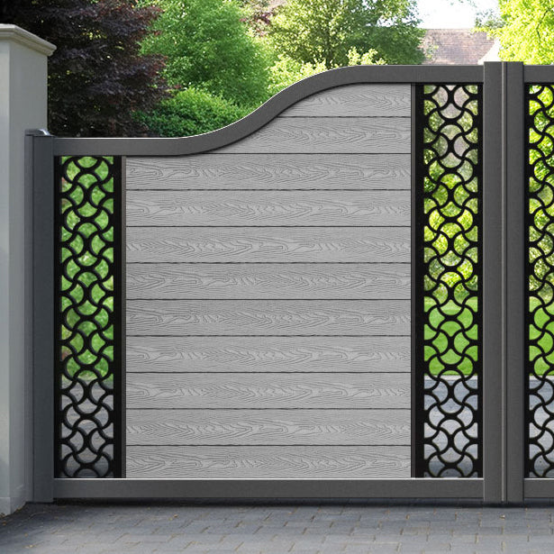 Classic Vida Curved Top Driveway Gate - Light Grey - Middle & End Screen