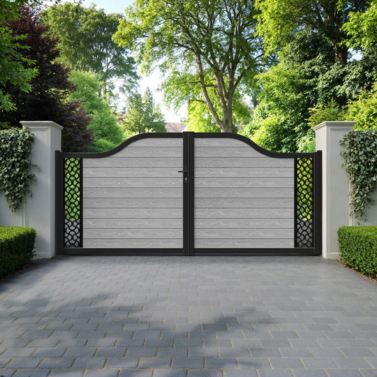 Classic Vida Curved Top Driveway Gate - Light Grey - End Screen