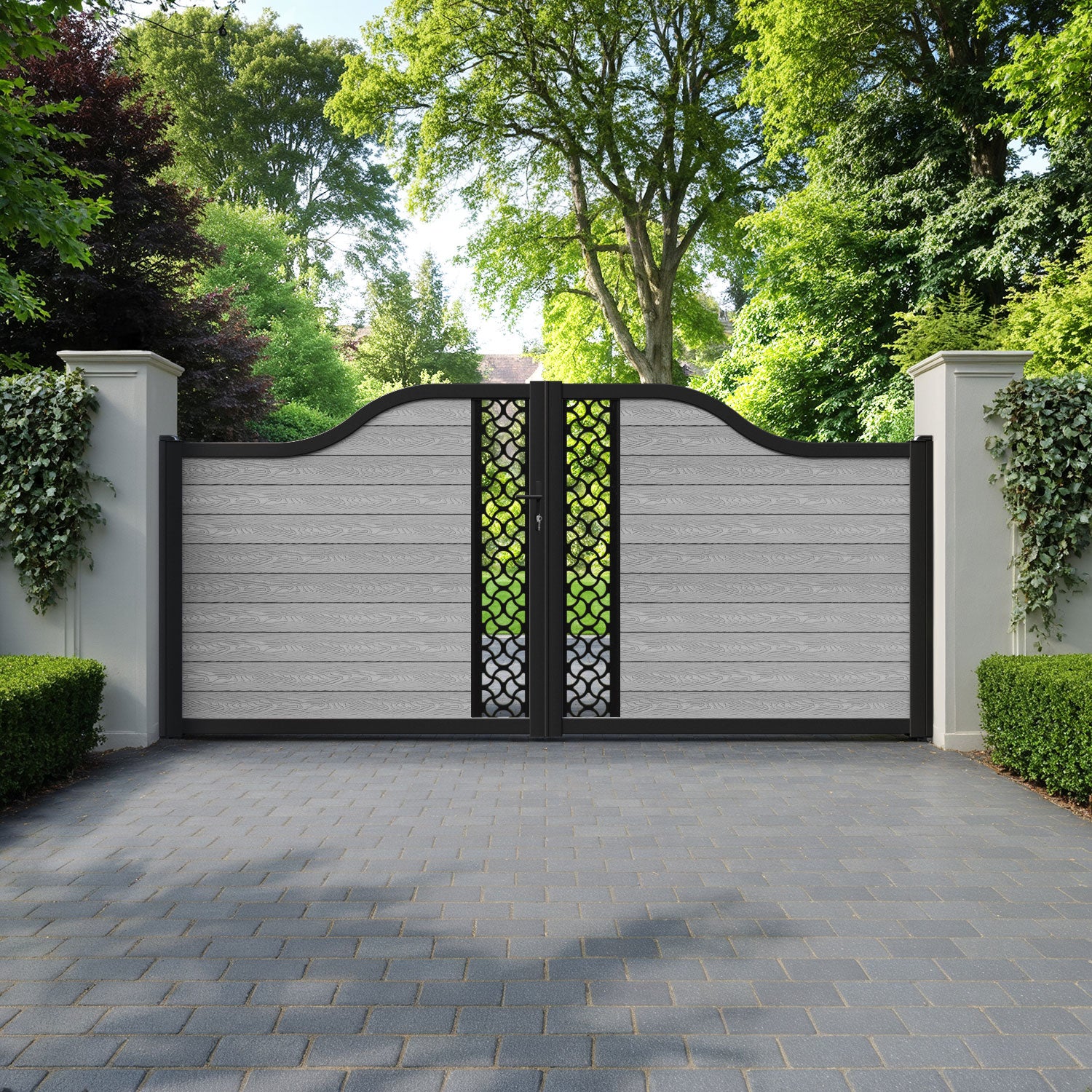 Classic Vida Curved Top Driveway Gate - Light Grey - Middle Screen