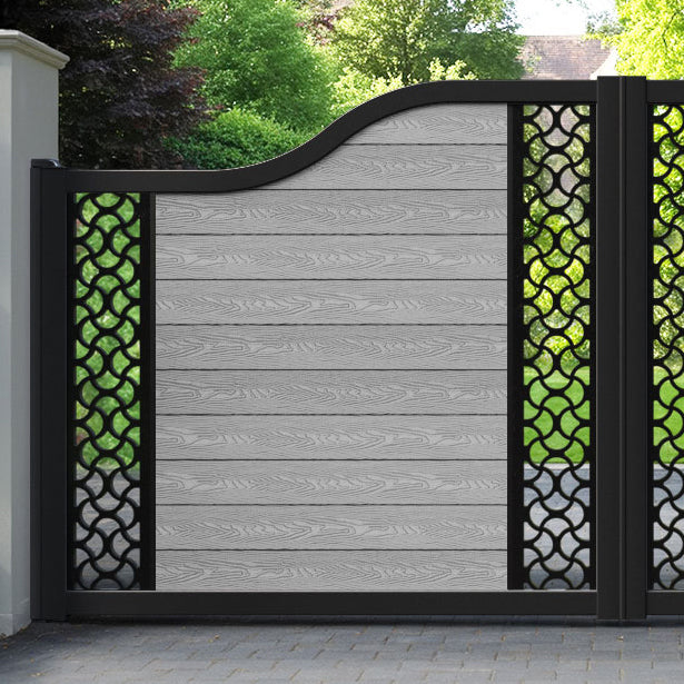 Classic Vida Curved Top Driveway Gate - Light Grey - Middle & End Screen