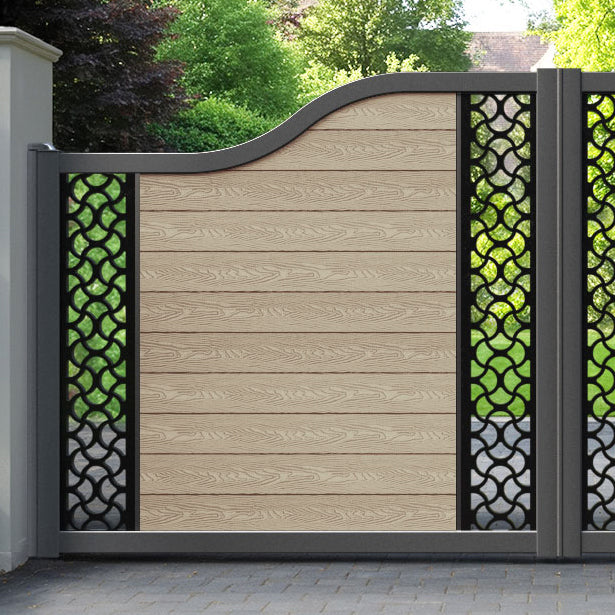 Classic Vida Curved Top Driveway Gate - Light Oak - Middle & End Screen