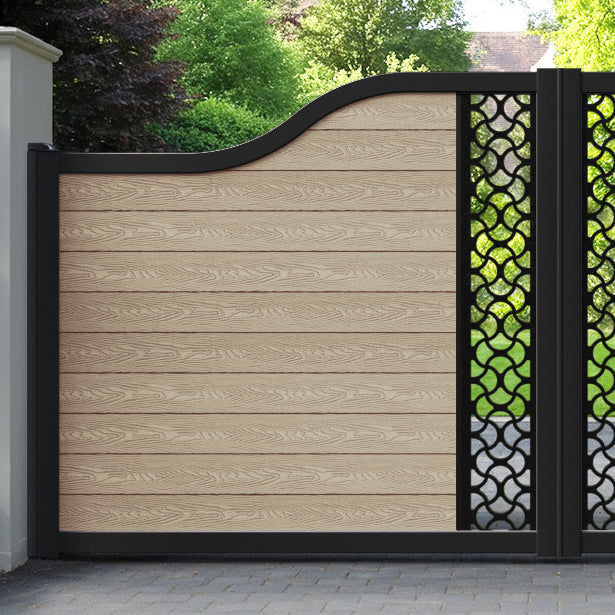 Classic Vida Curved Top Driveway Gate - Light Oak - Middle Screen