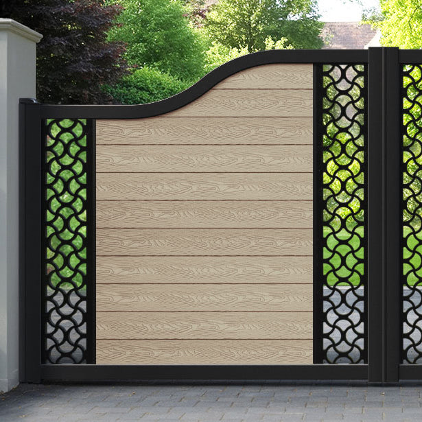 Classic Vida Curved Top Driveway Gate - Light Oak - Middle & End Screen