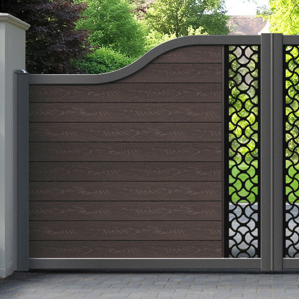 Classic Vida Curved Top Driveway Gate - Mid Brown - Middle Screen