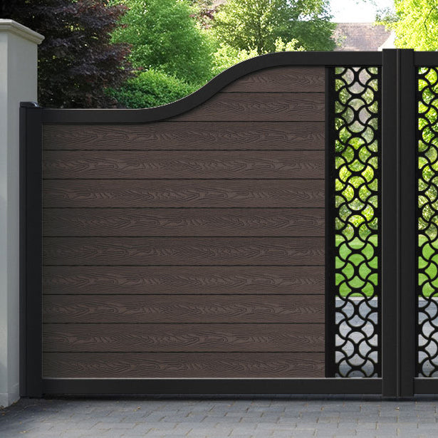 Classic Vida Curved Top Driveway Gate - Mid Brown - Middle Screen
