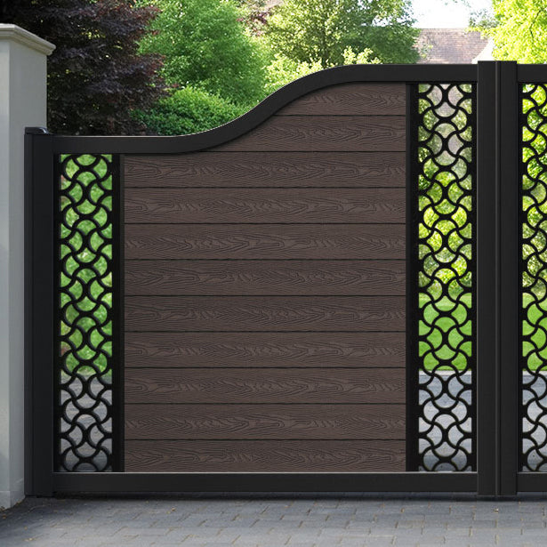 Classic Vida Curved Top Driveway Gate - Mid Brown - Middle & End Screen