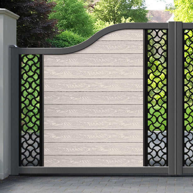 Classic Vida Curved Top Driveway Gate - Mid Stone - Middle & End Screen