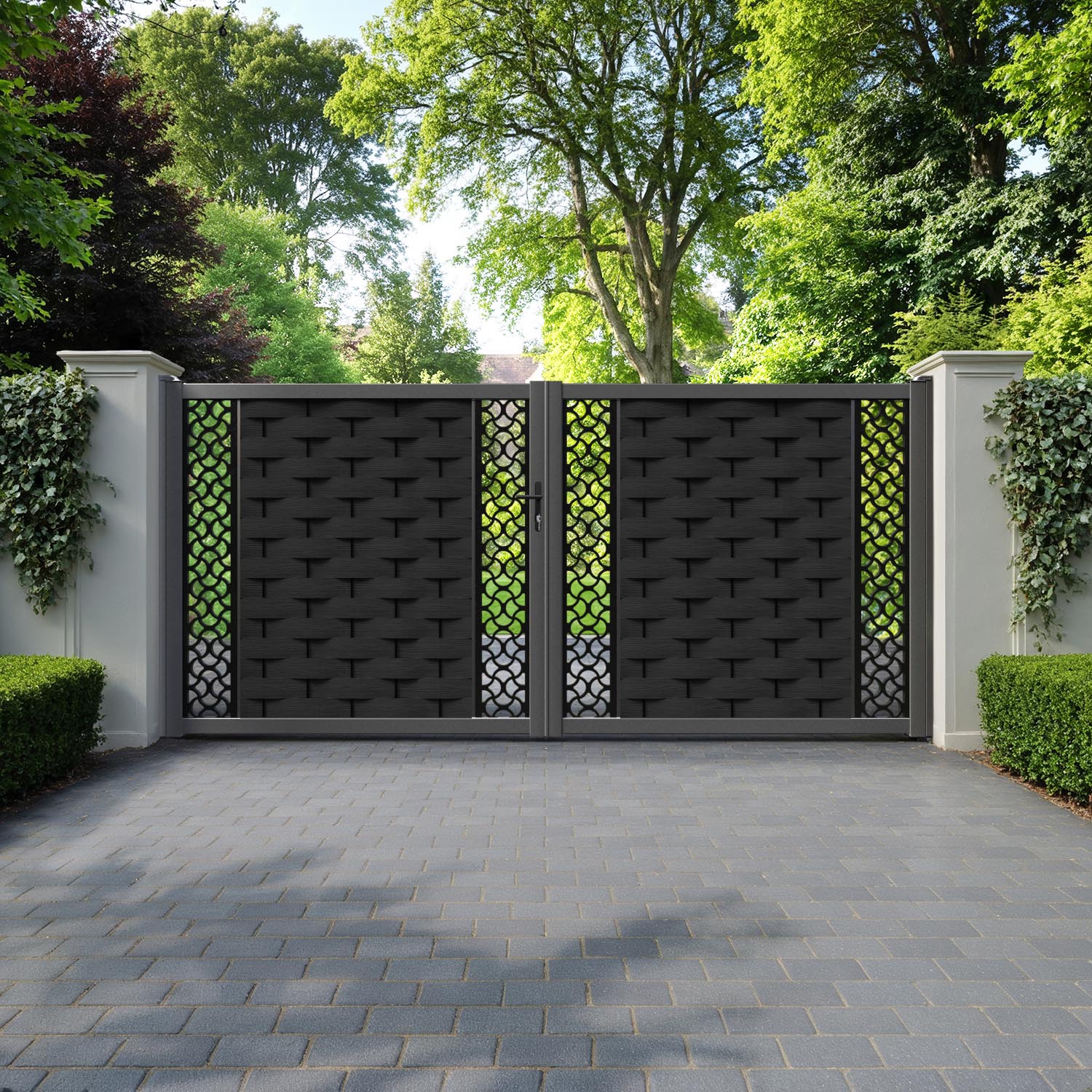 Ripple Vida Straight Top Driveway Gate - Black - Middle & End Screen