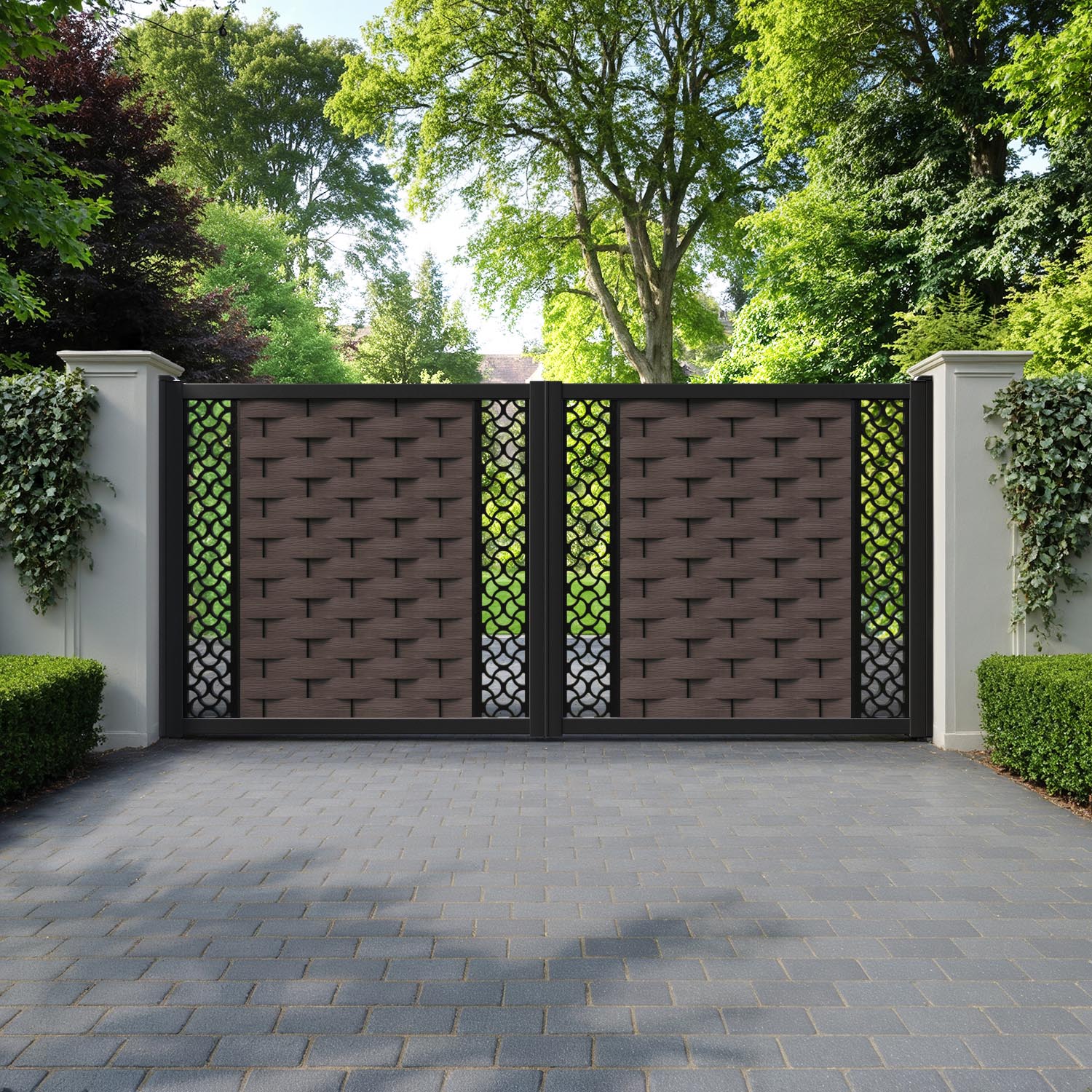 Ripple Vida Straight Top Driveway Gate - Mid Brown - Middle & End Screen