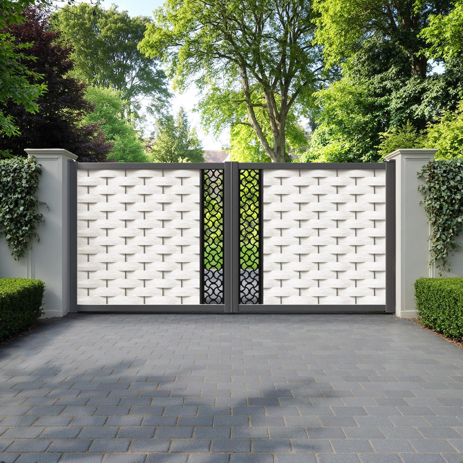 Ripple Vida Straight Top Driveway Gate - Light Stone - Middle Screen