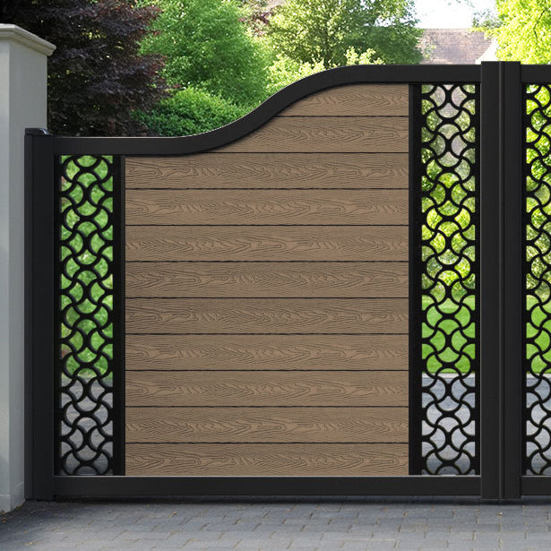 Classic Vida Curved Top Driveway Gate - Teak - Middle & End Screen