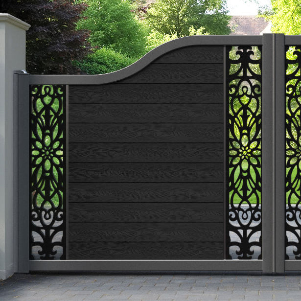 Classic Windsor Curved Top Driveway Gate - Black - Middle & End Screen