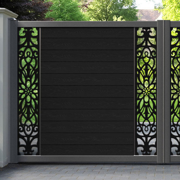 Classic Windsor Straight Top Driveway Gate - Black - Middle & End Screen