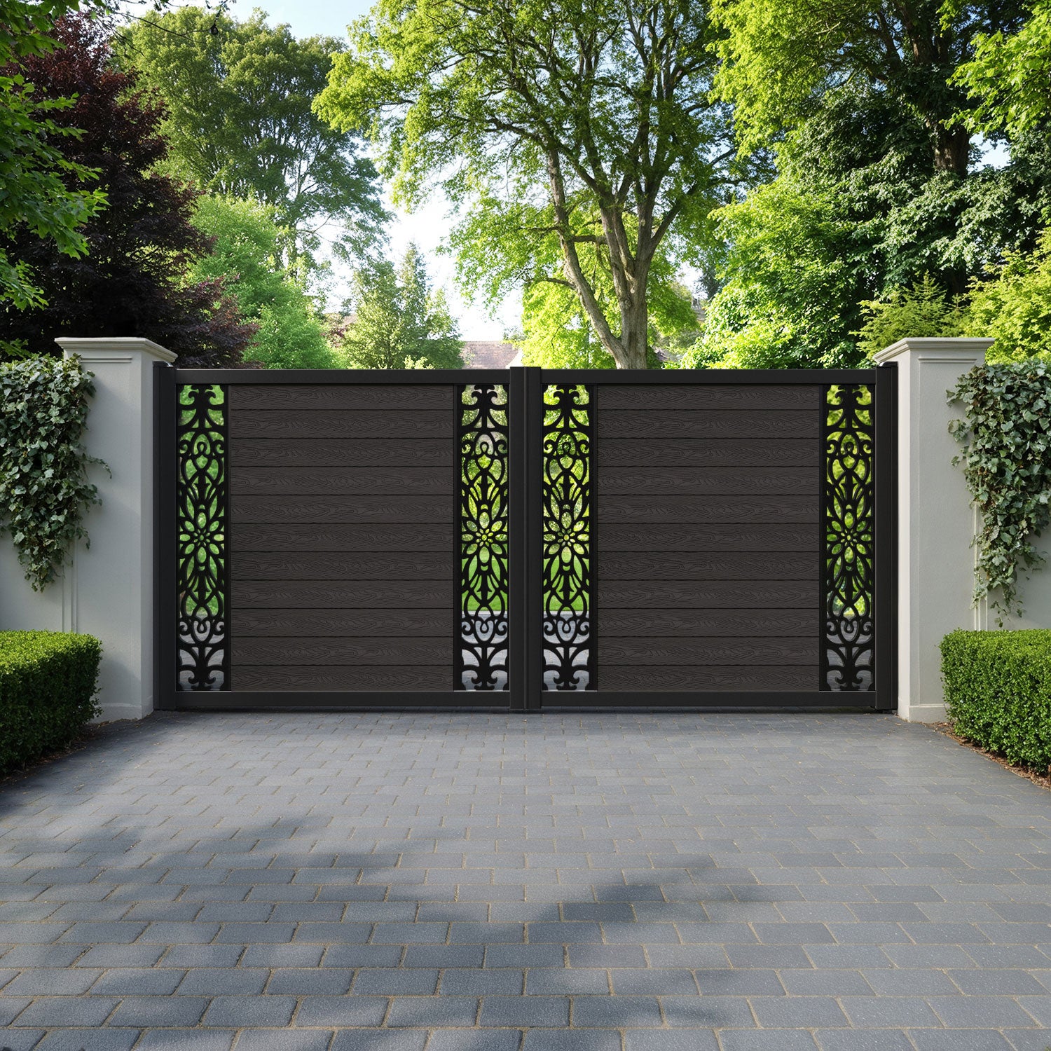 Classic Windsor Straight Top Driveway Gate - Dark Oak - Middle & End Screen