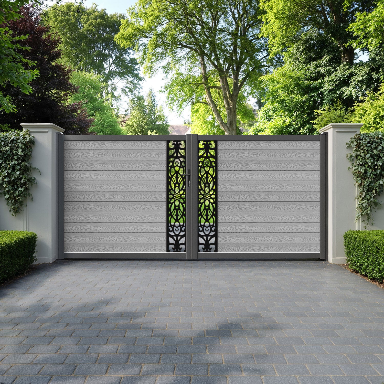 Classic Windsor Straight Top Driveway Gate - Light Grey - Middle Screen