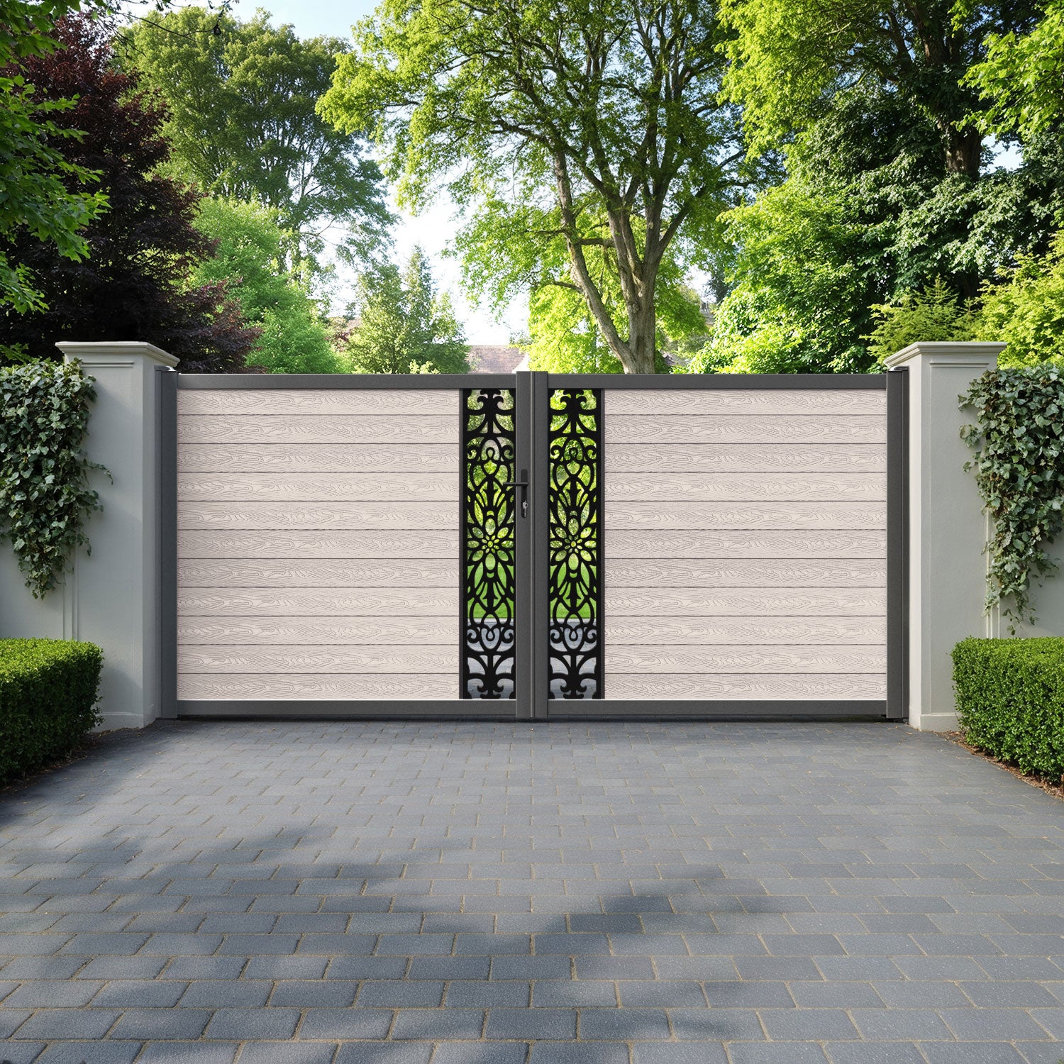 Classic Windsor Straight Top Driveway Gate - Mid Stone - Middle Screen