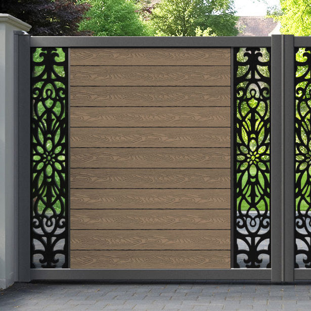 Classic Windsor Straight Top Driveway Gate - Teak - Middle & End Screen