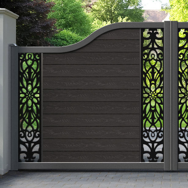 Classic Windsor Curved Top Driveway Gate - Dark Oak - Middle & End Screen