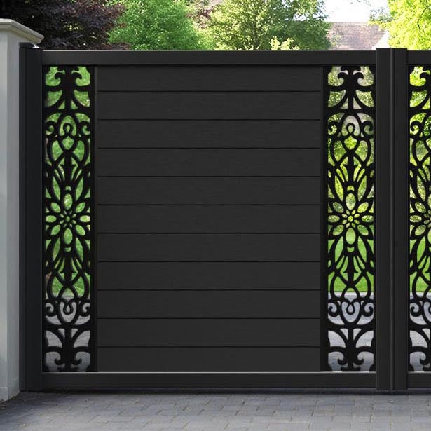 Fusion Windsor Straight Top Driveway Gate - Black - Middle & End Screen