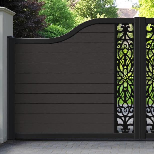 Fusion Windsor Curved Top Driveway Gate - Dark Oak - Middle Screen
