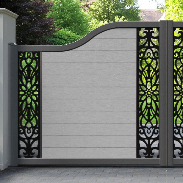 Fusion Windsor Curved Top Driveway Gate - Light Grey - Middle & End Screen
