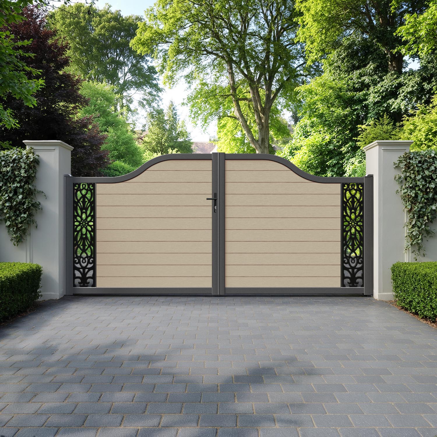 Fusion Windsor Curved Top Driveway Gate - Light Oak - End Screen