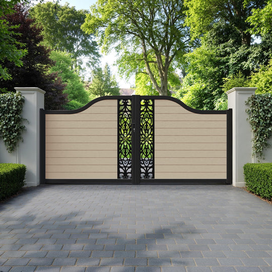 Fusion Windsor Curved Top Driveway Gate - Light Oak - Middle Screen