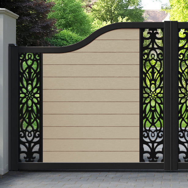 Fusion Windsor Curved Top Driveway Gate - Light Oak - Middle & End Screen