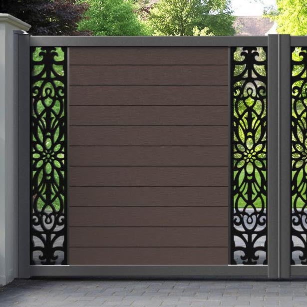 Fusion Windsor Straight Top Driveway Gate - Mid Brown - Middle & End Screen