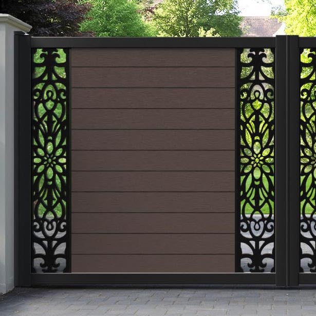 Fusion Windsor Straight Top Driveway Gate - Mid Brown - Middle & End Screen