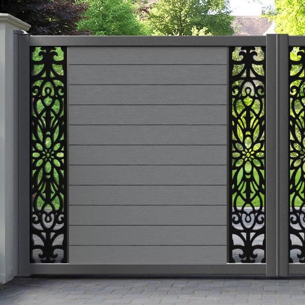 Fusion Windsor Straight Top Driveway Gate - Mid Grey - Middle & End Screen