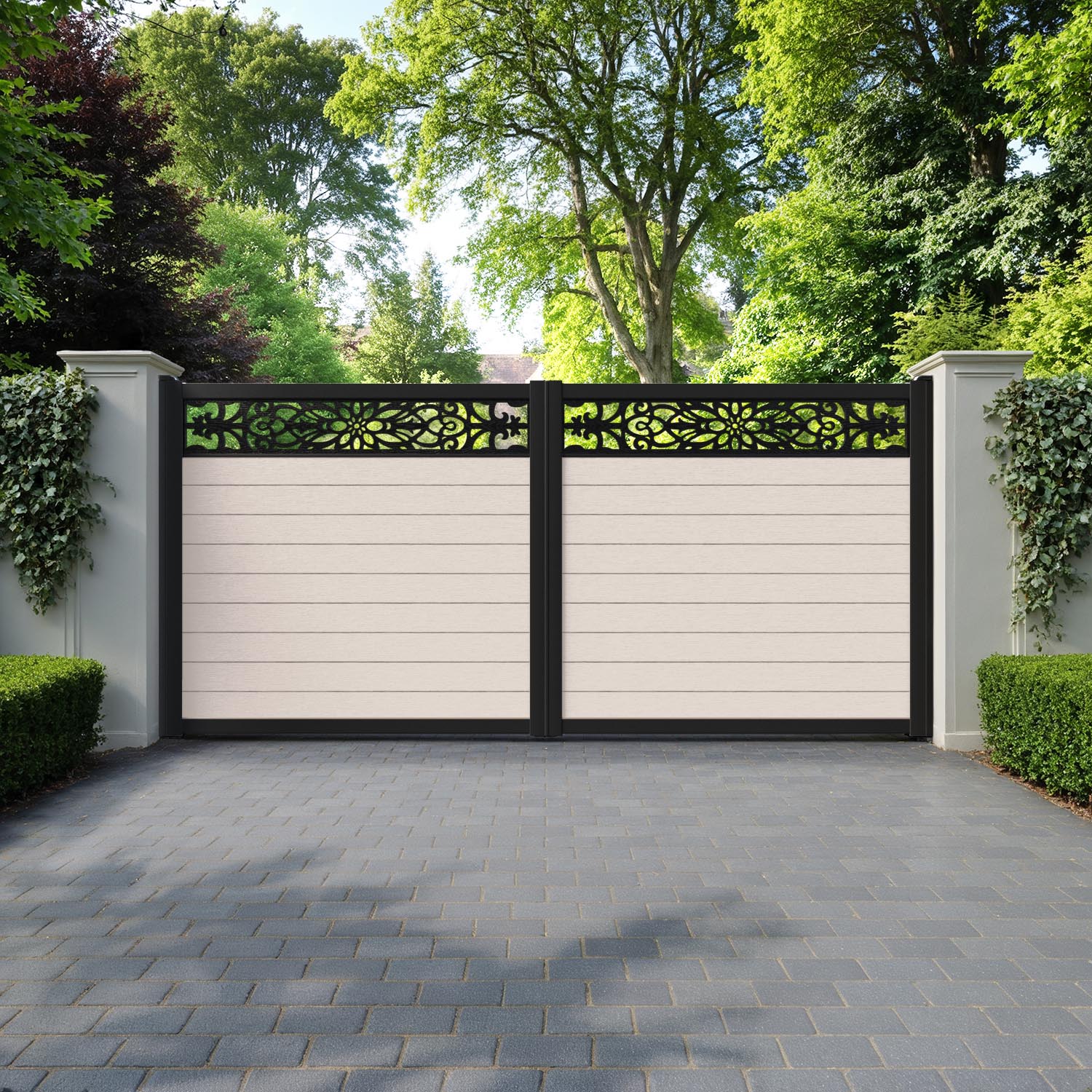 Fusion Windsor Straight Top Driveway Gate - Mid Stone - Top Screen